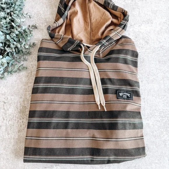Billabong Brown Stripe Long Sleeve Hooded Sweater Size Large - Picture 1 of 7